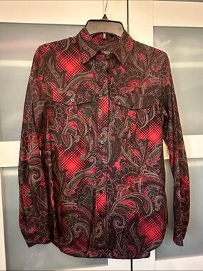 Lauren Ralph Lauren Red and Black Paisley Plaid Button-Down Shirt